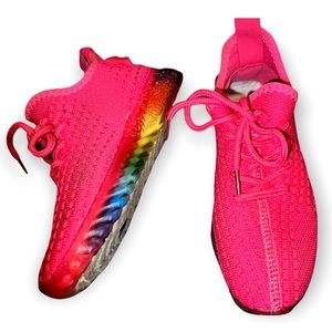 Pink Sneakers with Rainbow Bottoms